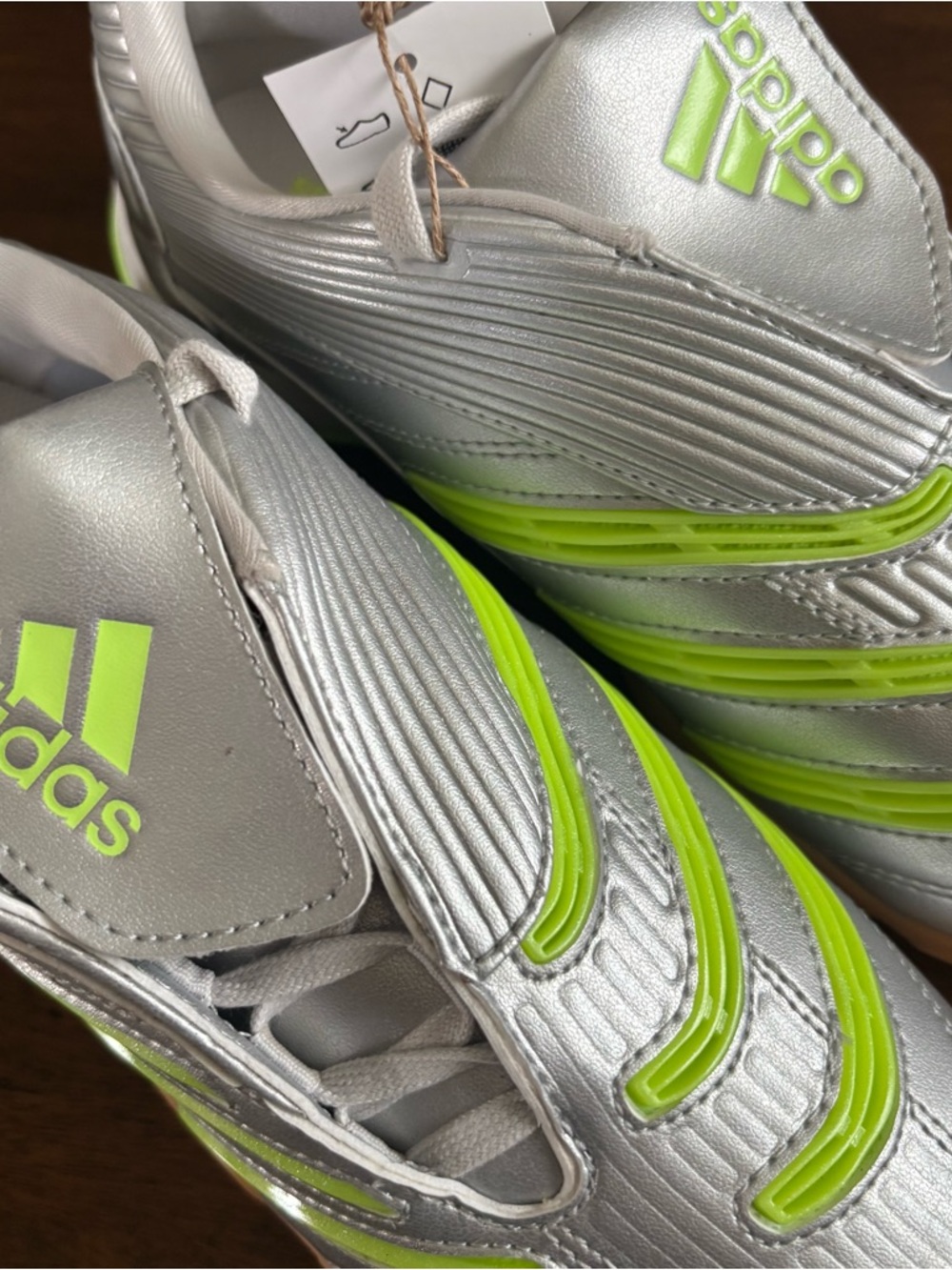 adidas Kids Silver with Neon Green Indoor Soccer Sneakers - Picture 2 of 9
